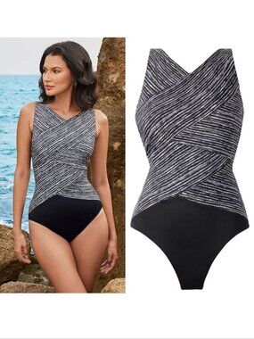 MIRACLESUIT Swimwear Selenite Brio One Piece SWIMSUIT Size 12 High Neck NEW